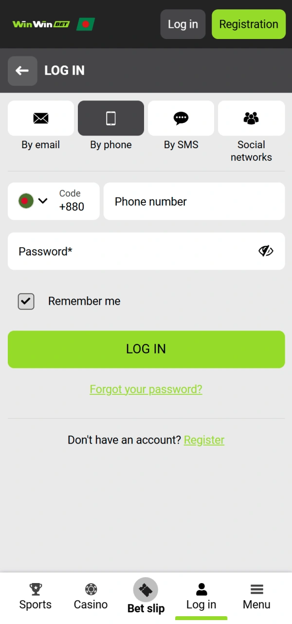 Sign in or create a new account in WinWin app.