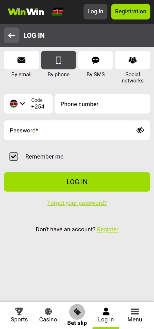 Access your WinWIn account to start depositing process.